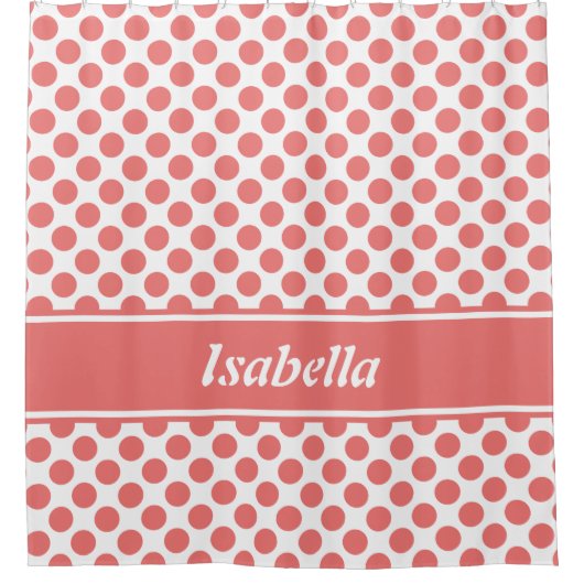 Niedlicher Name Pink & White Polka Dot Muster Duschvorhang (Vorderseite)