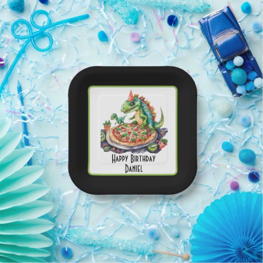 Niedlicher Name Pizza dinosaurier Party Pappteller (Party)