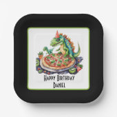 Niedlicher Name Pizza dinosaurier Party Pappteller (Vorderseite)