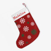 Niedlicher Name: Red Green Snow Flakes Kleiner Weihnachtsstrumpf (Rückseite (Hängend))