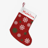 Niedlicher Name: Red Green Snow Flakes Kleiner Weihnachtsstrumpf (Vorderansicht (hängend))