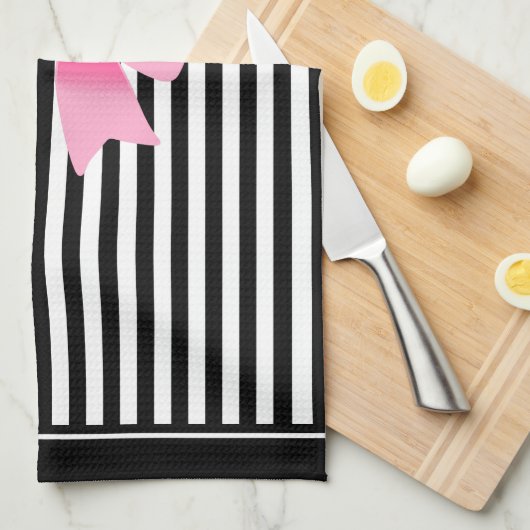 Niedlicher Name Rosa Band Muster für Schwarz-weiße Geschirrtuch (Viertel Falte)