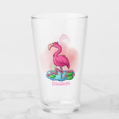 niedlicher Name Rosa Flamingo Glas (Vorderseite)