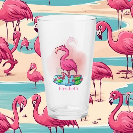 niedlicher Name Rosa Flamingo Glas