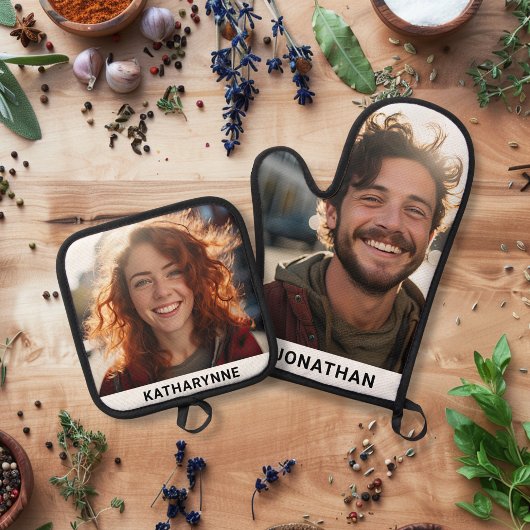 Niedlicher Name und Foto Personalisiert Ofenhandschuh & Topflappen-Set