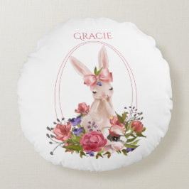 Niedlicher Name Woodland Animal Bunny Floral Rundes Kissen