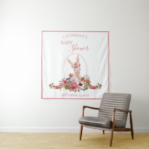 Niedlicher Name Woodland Animal Bunny Floral Wandteppich