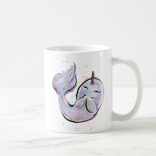 Niedlicher Narwhal Cartoon Kawaii Illustration Nam Kaffeetasse (Rechts)