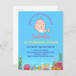 Niedlicher Narwhal Fisch Einhorn Regenbogensee Geb Einladungspostkarte