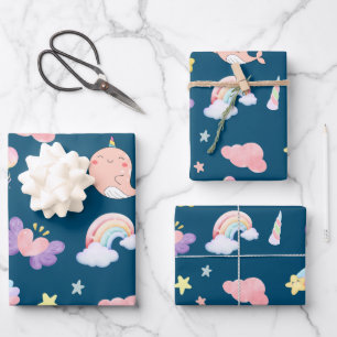 Niedlicher Narwhal Fisch Einhorn Regenbogensee Geb Geschenkpapier Set