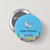 Niedlicher Narwhal Fisch Einhorn Whale See Geburts Button (Vorne & Hinten)