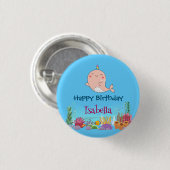 Niedlicher Narwhal Fisch Einhorn Whale See Geburts Button (Vorne & Hinten)