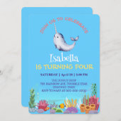 Niedlicher Narwhal Fisch Einhorn Whale See Geburts Einladung (Vorne/Hinten)