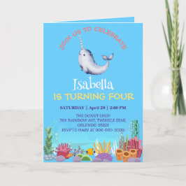 Niedlicher Narwhal Fisch Einhorn Whale See Geburts Einladung