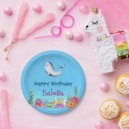 Niedlicher Narwhal Fisch Einhorn Whale See Geburts Pappteller (Party)