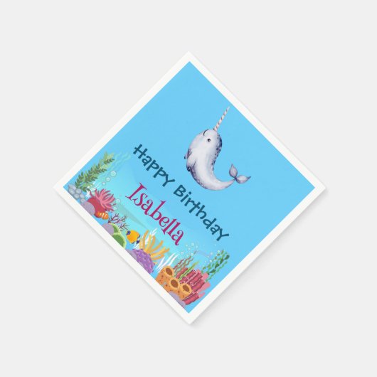 Niedlicher Narwhal Fisch Einhorn Whale See Geburts Serviette (Ecke)