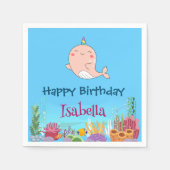 Niedlicher Narwhal Fisch Einhorn Whale See Geburts Serviette (Vorderseite)