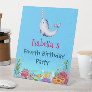Niedlicher Narwhal Fisch Einhorn Whale See Geburts Sockelschild