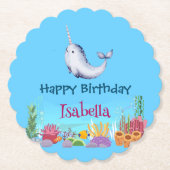 Niedlicher Narwhal Fisch Einhorn Whale See Geburts Untersetzer (Vorderseite)