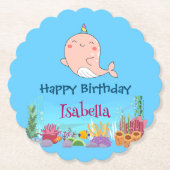 Niedlicher Narwhal Fisch Einhorn Whale See Geburts Untersetzer (Vorderseite)