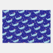 Niedlicher Narwhal in Weihnachtsmannmütze Musterpa Geschenkpapier Set (Vorderseite)