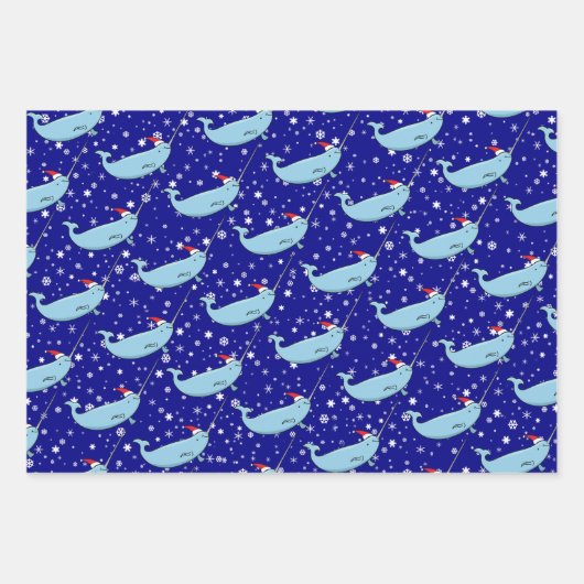 Niedlicher Narwhal in Weihnachtsmannmütze Musterpa Geschenkpapier Set (Vorderseite)