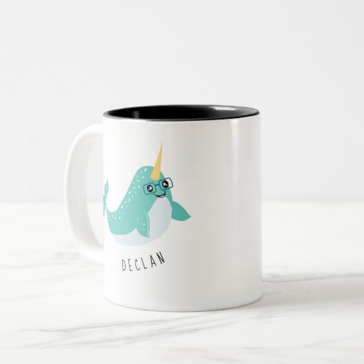 Niedlicher Narwhal mit Brille Zweifarbige Tasse (Vorderseite Links)