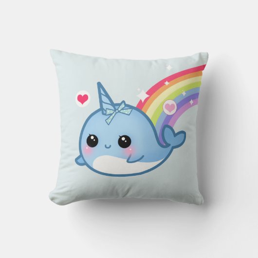 Niedlicher Narwhal und Regenbogen Kissen (Vorderseite)