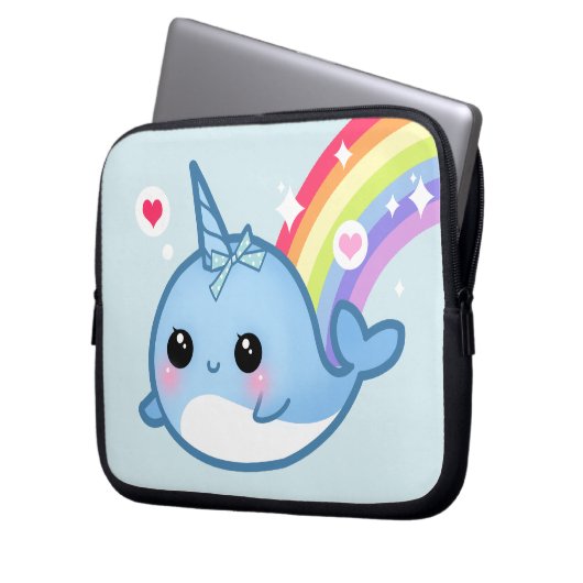 Niedlicher Narwhal und Regenbogen Laptopschutzhülle (Vorderseite Links)