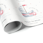 Niedlicher Nautic Soft Red Blue Sailboat Kindergeb Geschenkpapier (Rolleneckpunkt)