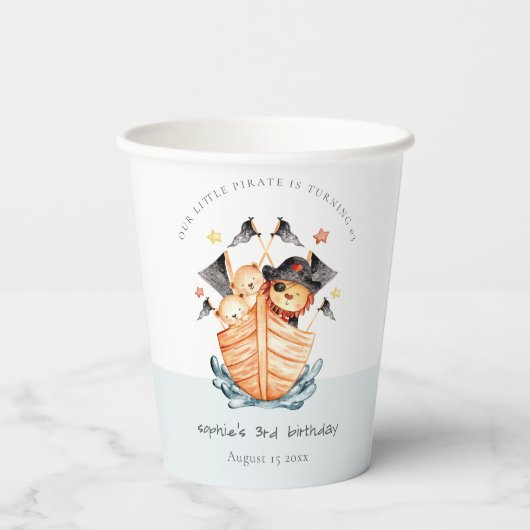 Niedlicher Nautical Pirate Ship Lion Cub Kindergeb Pappbecher (Rückseite)