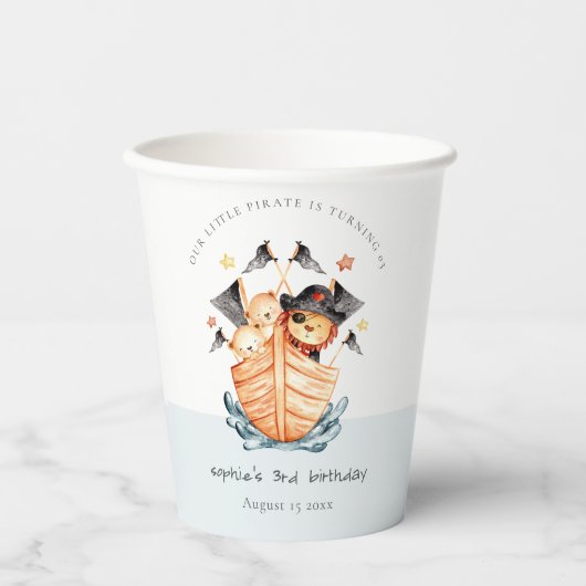 Niedlicher Nautical Pirate Ship Lion Cub Kindergeb Pappbecher (Vorderseite)