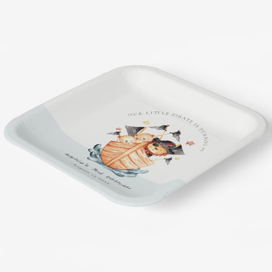 Niedlicher Nautical Pirate Ship Lion Cub Kindergeb Pappteller (Gewinkelt)