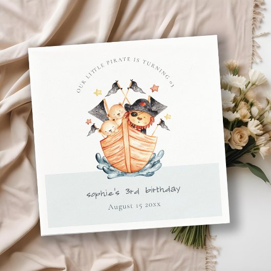 Niedlicher Nautical Pirate Ship Lion Cub Kindergeb Serviette