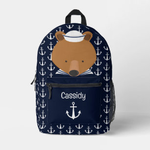 Niedlicher nautischer Teddybär Name der Kinder Bedruckter Rucksack