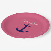 Niedlicher Navy Anchor mit rosa weißem Individuell Pappteller (Schrägansicht)