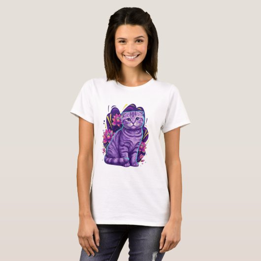 Niedlicher Neon Cat Fantasy Art T-Shirt (Vorne ganz)