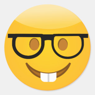 Niedlicher Nerd mit Glass & Teeth Emoji Stickern Runder Aufkleber