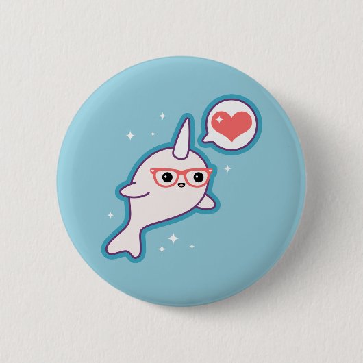 Niedlicher Nerd Narwhal Button (Vorderseite)