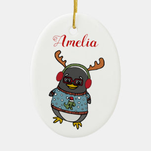 Niedlicher Nerd Pinguin   Weihnachten im Individue Keramik Ornament