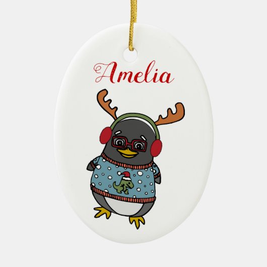 Niedlicher Nerd Pinguin | Weihnachten im Individue Keramik Ornament (Vorne)