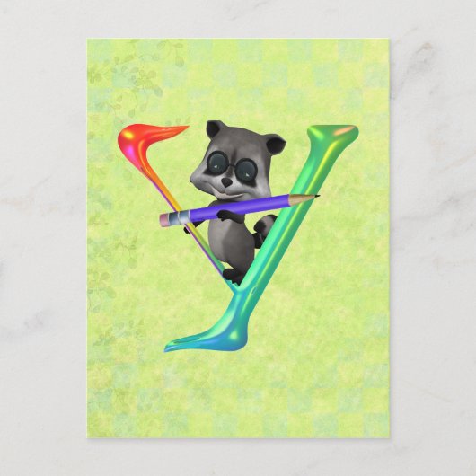 Niedlicher Nerd Raccon Monogramm Y Postkarte (Vorderseite)