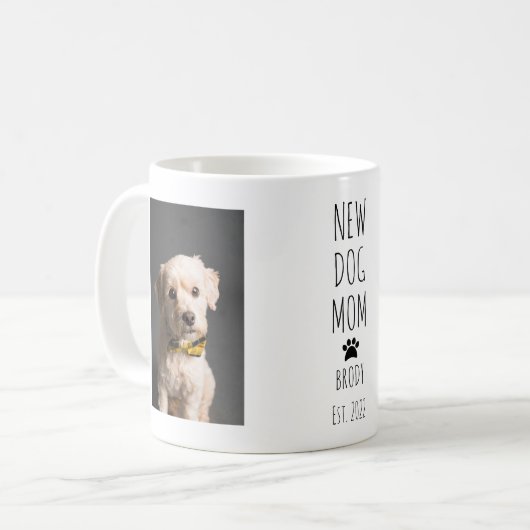 Niedlicher neuer Hund Mama Foto Handgeschriebener Kaffeetasse (Vorderseite Links)