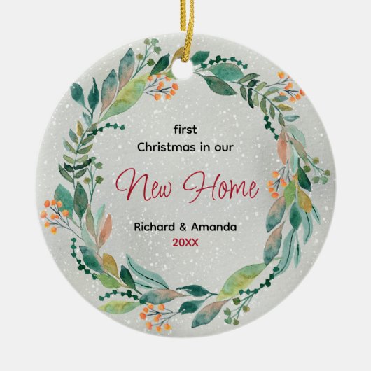 Niedlicher neuer Zuhause-Kranz Keramik Ornament (Vorne)