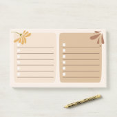 Niedlicher neutraler Hintergrund mit Blumenbraun Post-it Klebezettel (Auf Schreibtisch)