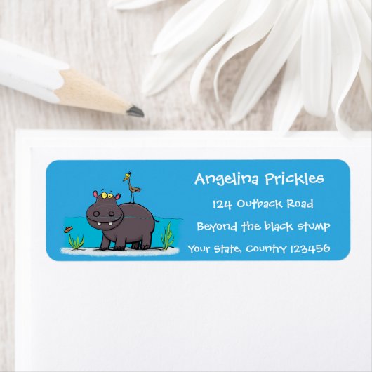 Niedlicher Nilpferd mit Vogel-Cartoon (Insitu)