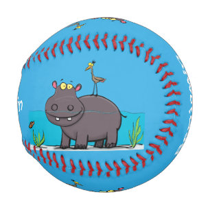 Niedlicher Nilpferd mit Vogel-Cartoon Baseball