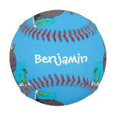 Niedlicher Nilpferd mit Vogel-Cartoon Baseball (Vorderseite)