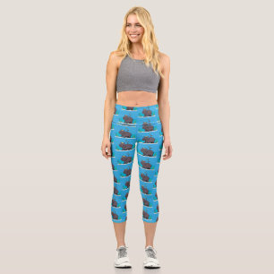 Niedlicher Nilpferd mit Vogel-Cartoon Capri Leggings