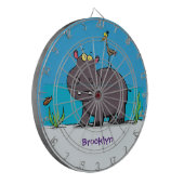 Niedlicher Nilpferd mit Vogel-Cartoon Dartscheibe (Vorderseite Links)